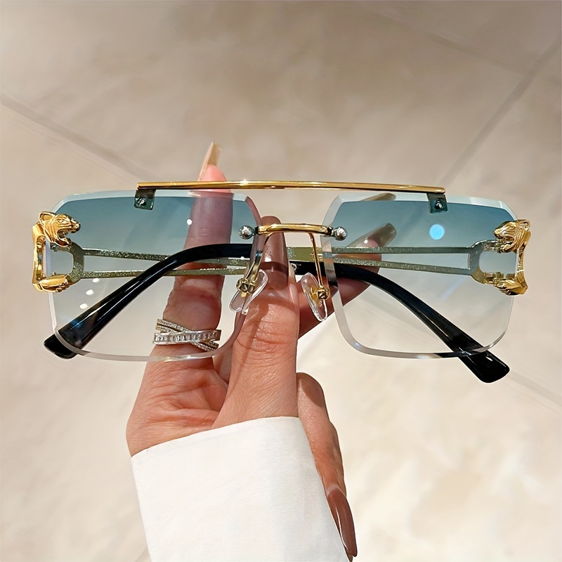 Rectangle Vintage Rimless Luxury Tinted Glasses  Frameless Square Women  Unisex Fashion Sunglasses With Temple Design - Temu