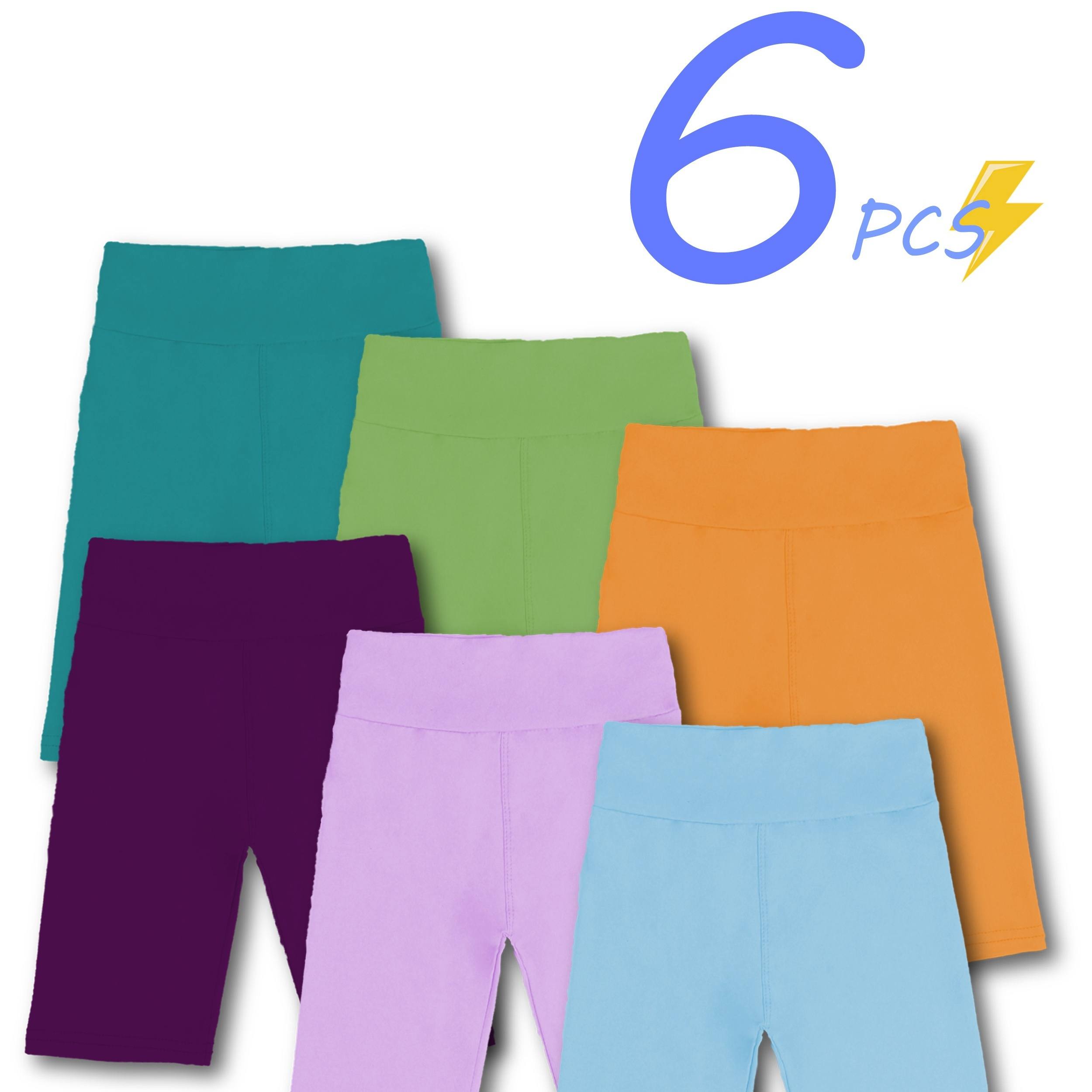 

6pcs Girls Solid Stretchy High Waist Bermuda Shorts Set Comfy Slim Pants Outdoor Gift