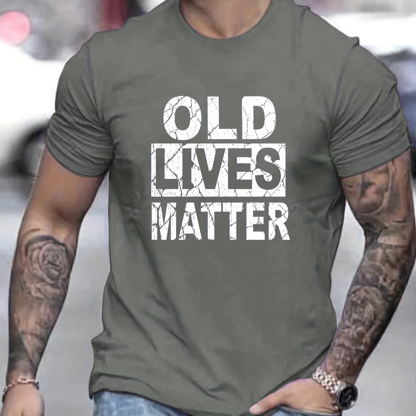 

Funny Slogan Old Lives Matter Pattern Print Men's T-shirt, Graphic Tee Men's Summer Clothes, Men's Outfits