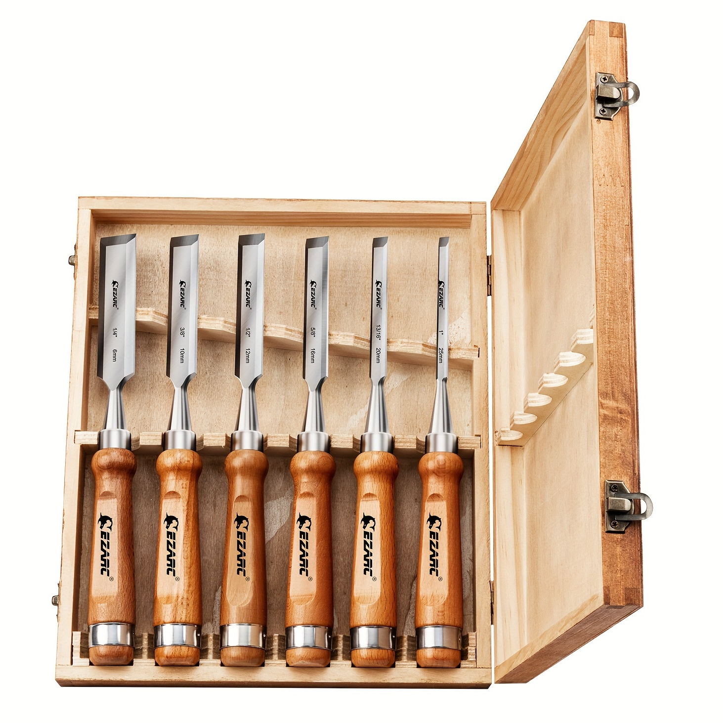 

Ezarc 6pcs Wood Chisel Tool Set, 6 Sizes Long- 60crv Sharp Smooth Woodworking Carving Chisel Kit With Premium Wooden Case For Carpenter Cutting Wooden