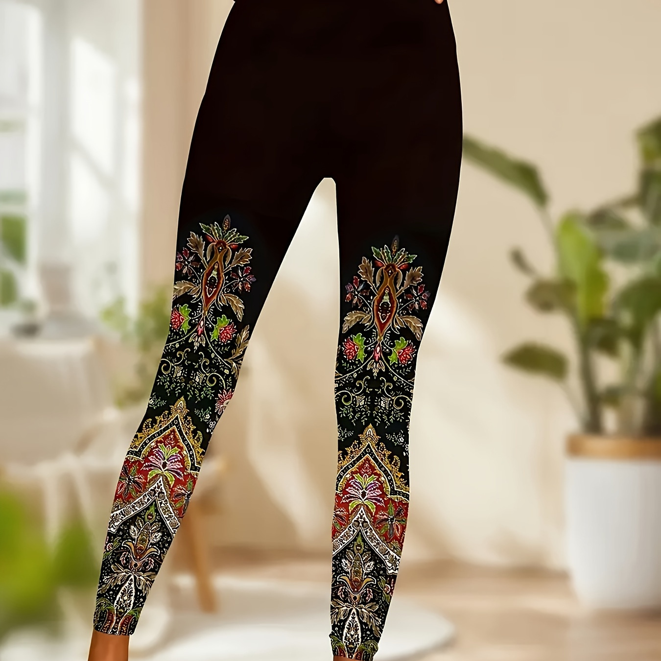 

Vibrant Floral & Paisley Ethnic-inspired High-waist Yoga Leggings For Women - Stretchy, Fit Workout Pants, Machine Washable, Polyester/spandex