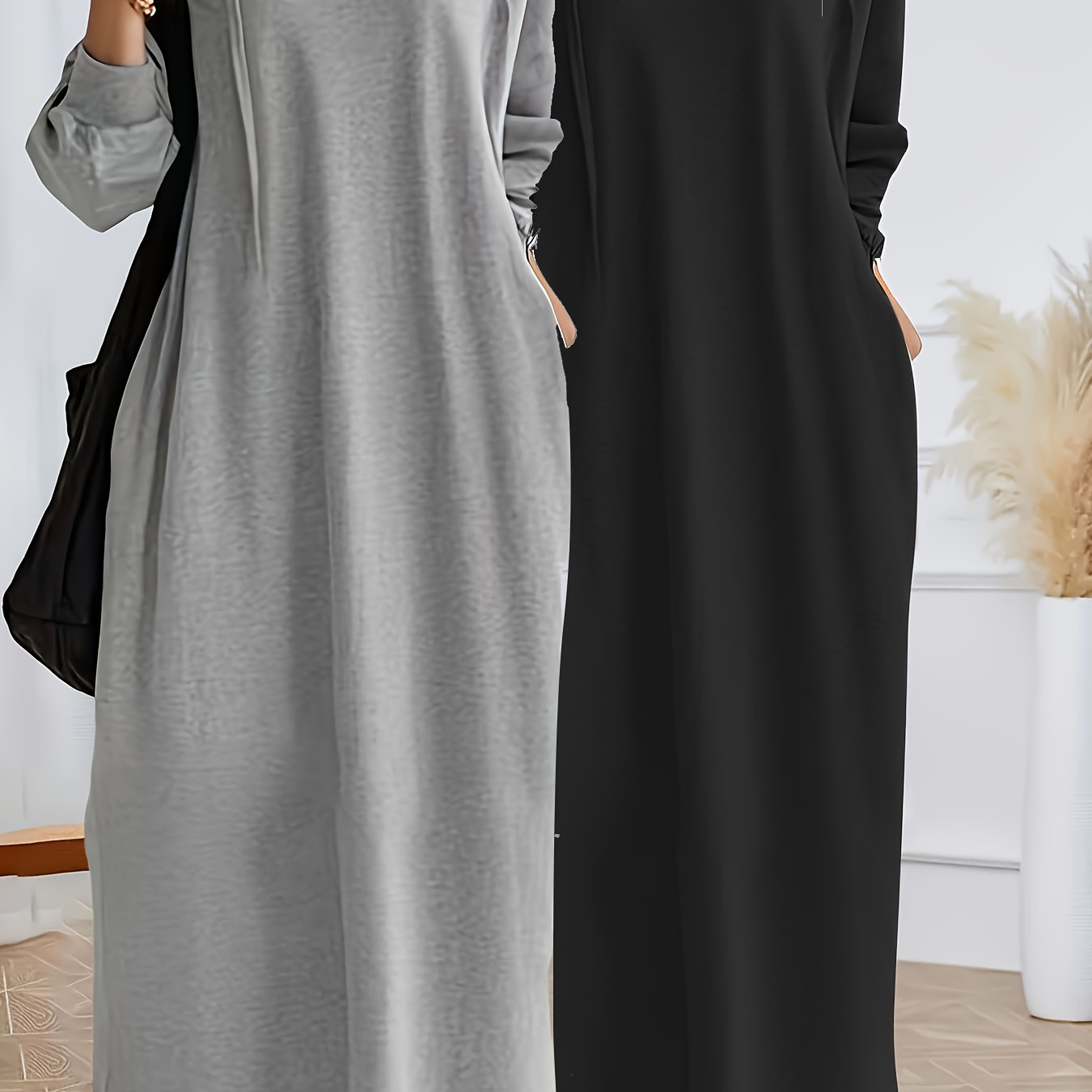 

's Set - 2pcs , Plus Size Long Hooded Dresses Drawstring