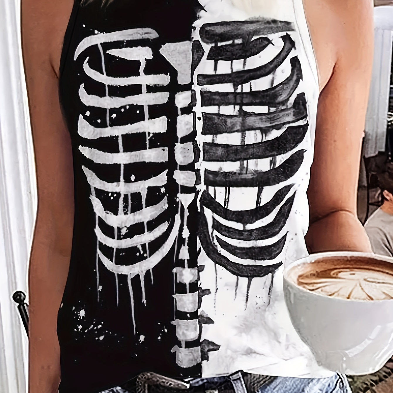 

Skeleton Print Crew Neck Tank Top, Casual Sleeveless Tank Top For Summer, Women's Clothing