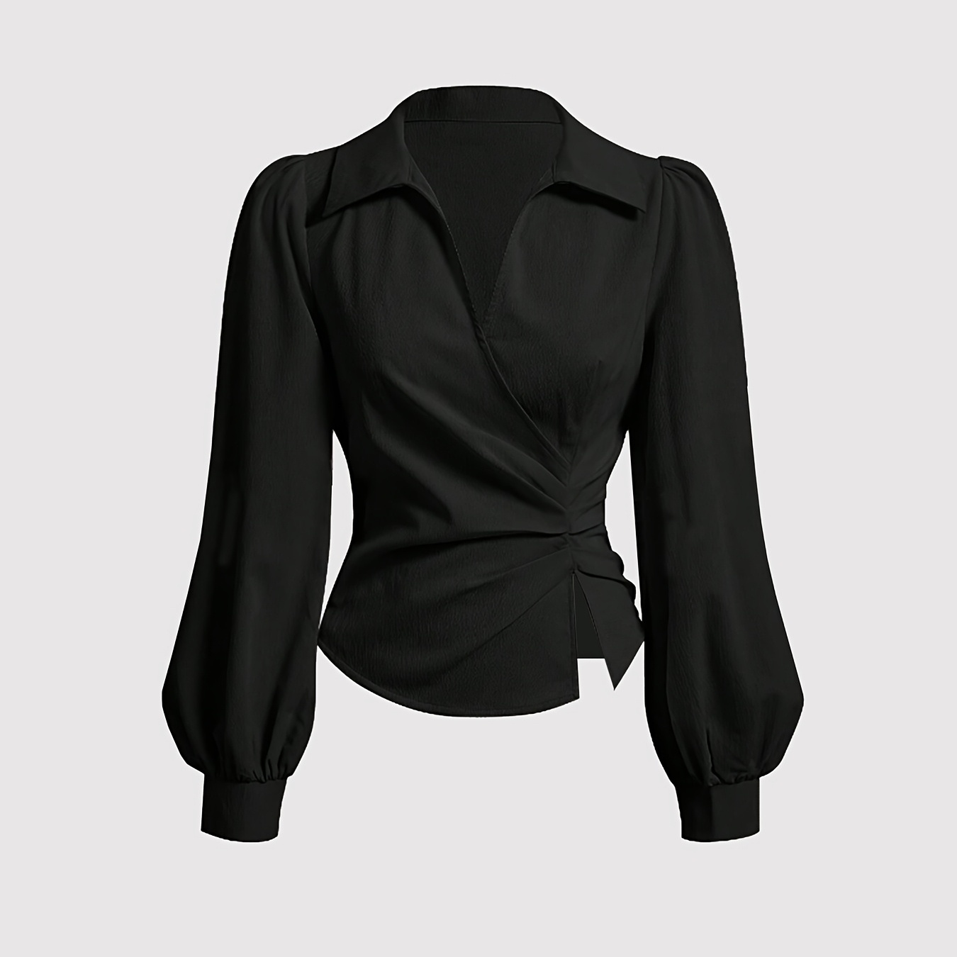 

Chemise à col en V de couleur unie pour femme, détail asymétrique en polyester 100%, blouse de mode toutes pour adulte