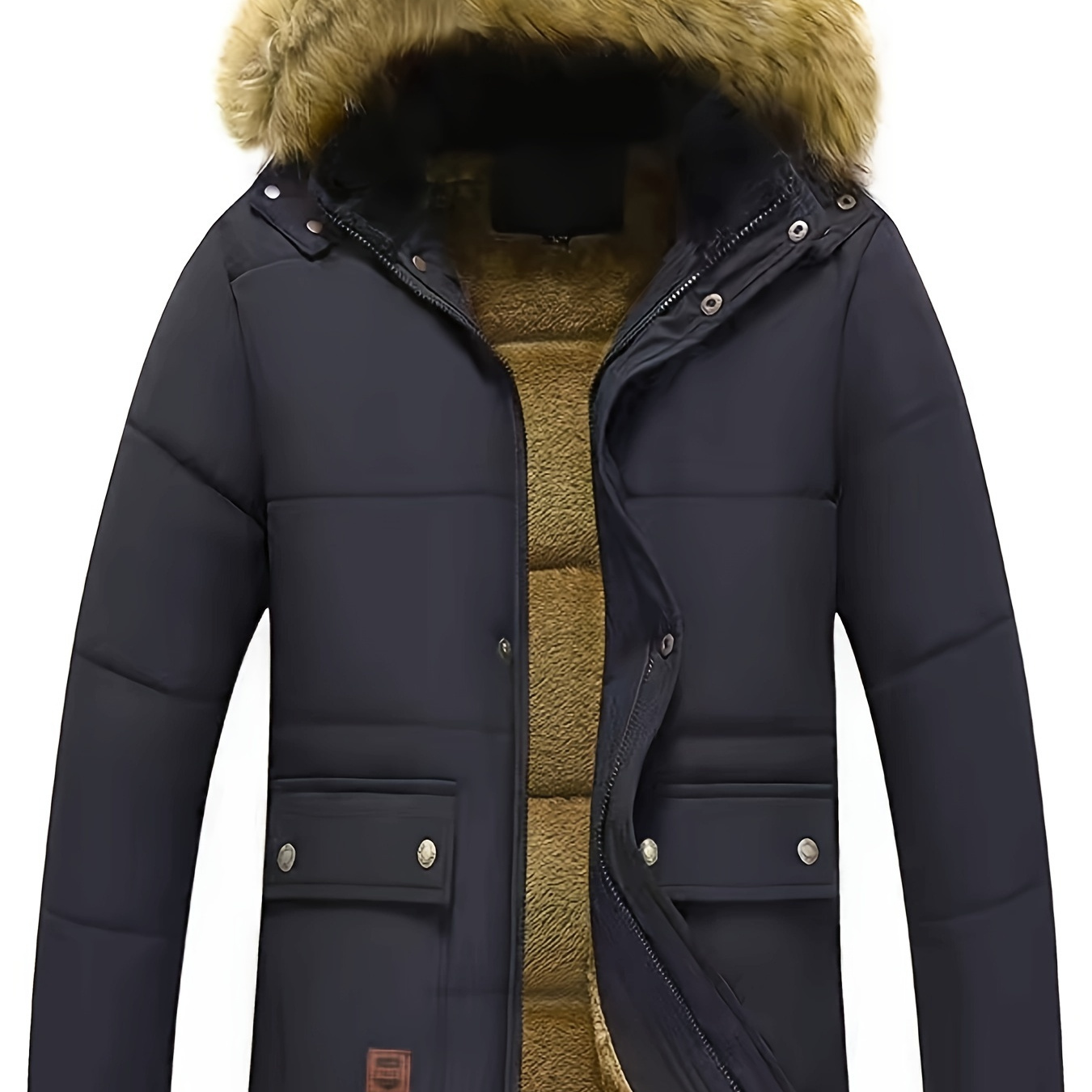 

Men's Winter Removable Hooded Cotton-padded Jacket Coat Sherpa Lined Midi Packable Parka Jackets, Men's Parka