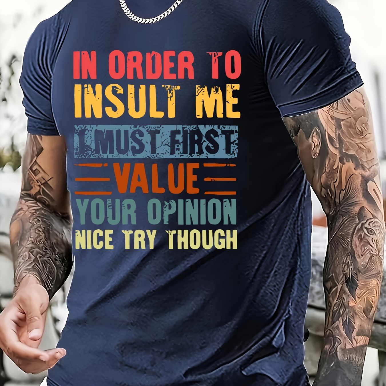 

Plus Size, 'in Order To..' Graphic Men's Casual T-shirt Short Sleeve Versatile Loose Summer Tops For Street Daily