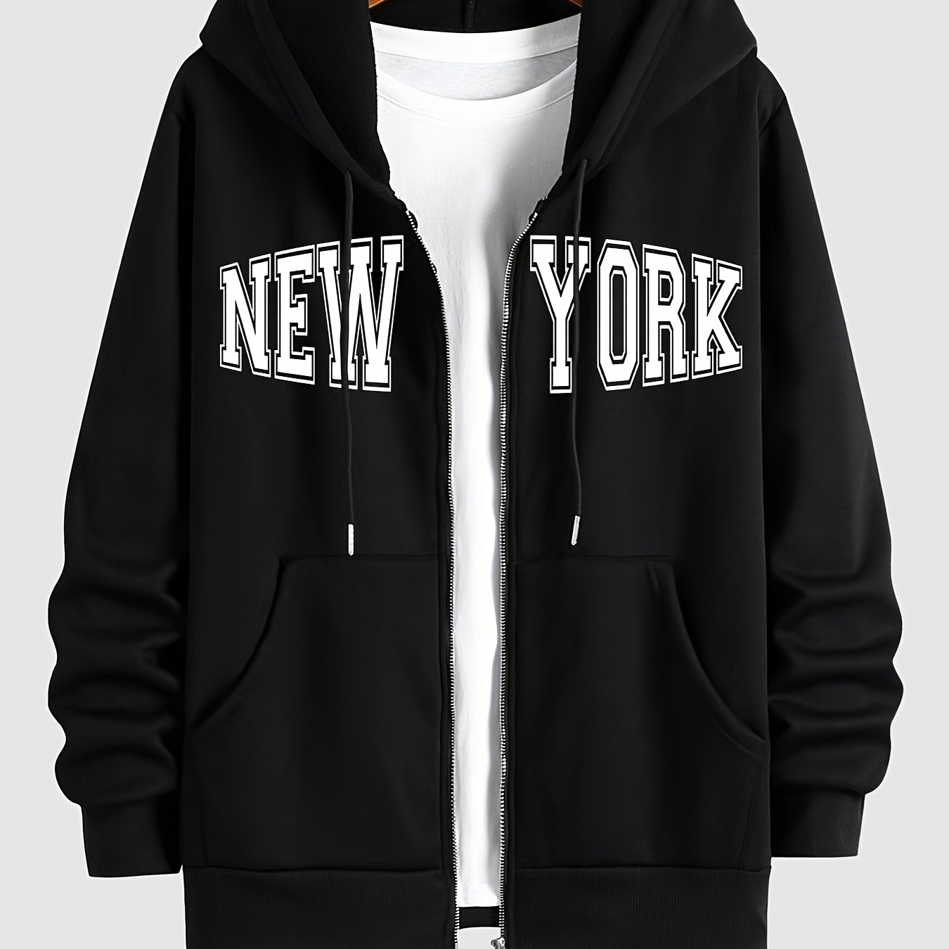 

Plus Size Men's "new York" Graphic Print Hooded Jacket For Spring Fall Winter, Men's Clothing