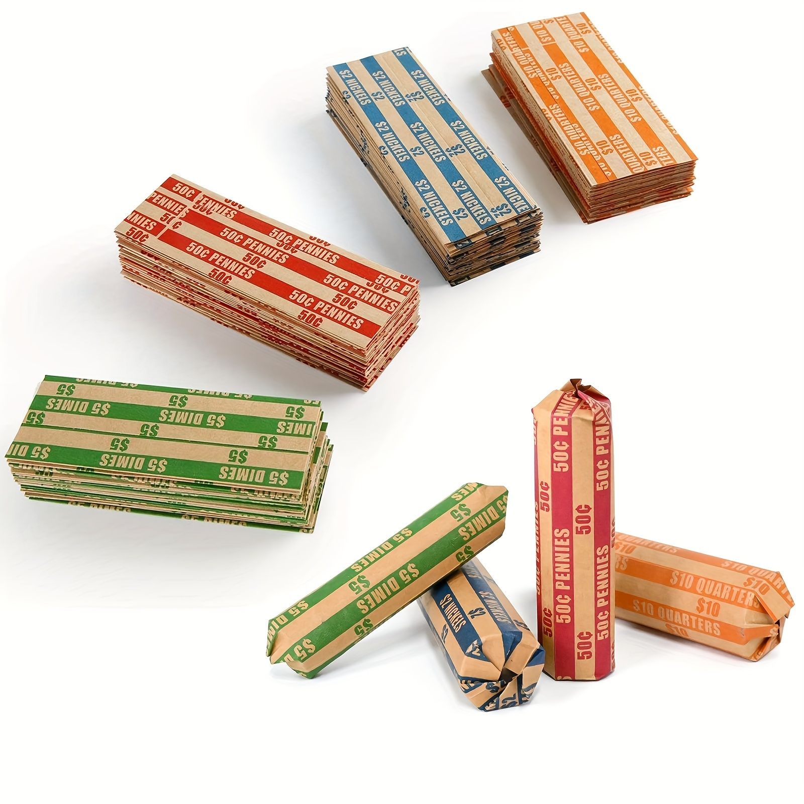 

Organize Your Coins With Our Assorted Bundle Of Flat Striped Coin Wrappers - Perfect For Banks, Supermarkets, And More!