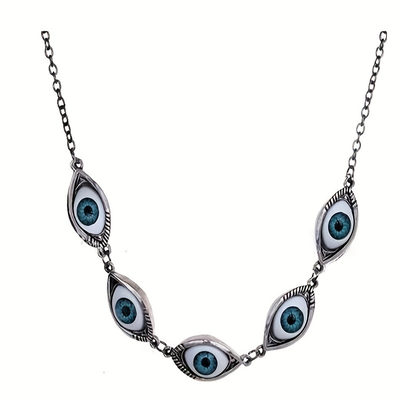

Evil Eye Necklace Pendant Blue Eyeball Connected Chain Choker, Fashion Vintage Punk Accessories Jewelry Holiday Gift