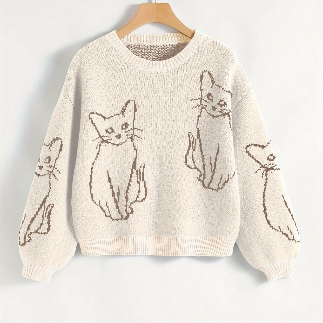 

Cat Pattern Sweater, Long Sweater For Fall & , Women's Clothing