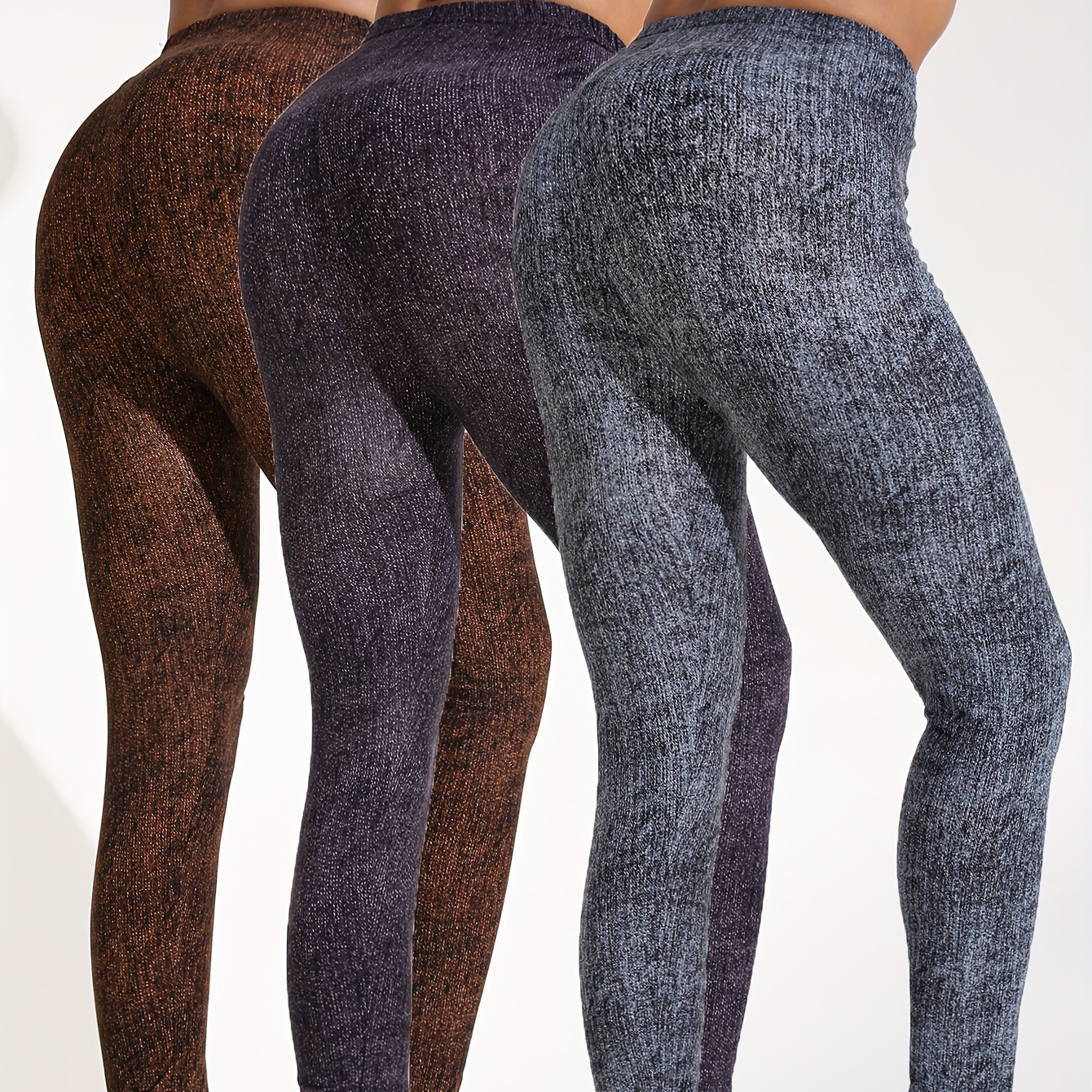 

3-pack Women's High Stretch Polyester Spandex Cropped Leggings - Solid Color Knit Fabric Sports Yoga Pants For Fitness & Running - All Season Activewear Gym Tights