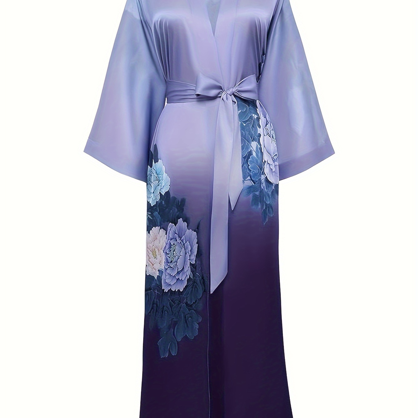 

Long Kimono Robe Satin Sleepwear Gradient Watercolor Silky Kimono Nightgown Bathrobe Kimono Blouse Cardigan