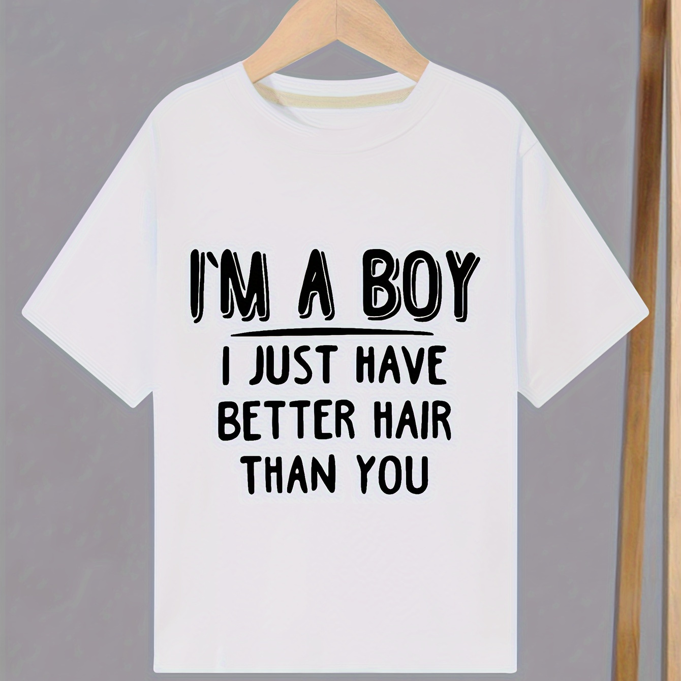 

I Just Have Better Hair Than You Print Boy's Cotton T-shirt, Casual Comfy Short Sleeve Top Summer Outgoing Clothes