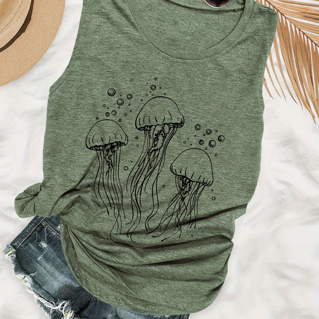 

Jellyfish Print Tank Top, Sleeveless Casual Top For Summer & Spring, Women's Clothing
