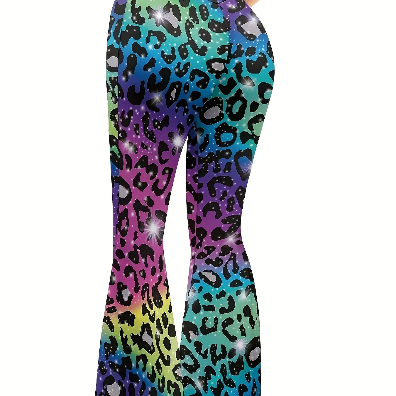 

Elegant Leopard Print Flare Pants For Women, Polyester, Machine Washable, Flared Pants