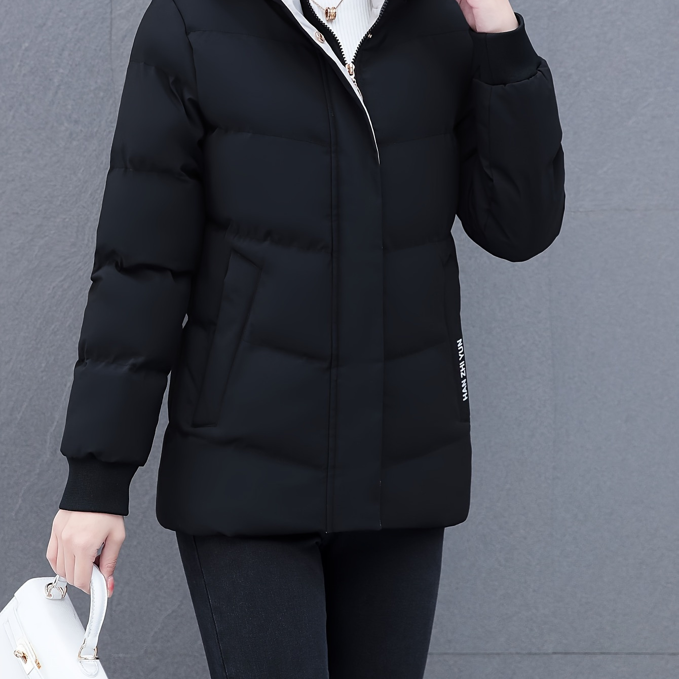 

[flattering Silhouette] Elegant Teal Women's Puffer Jacket - Warm, Thickened Winter Coat With Zipper Front & , Long Sleeves, Machine Washable, Polyester