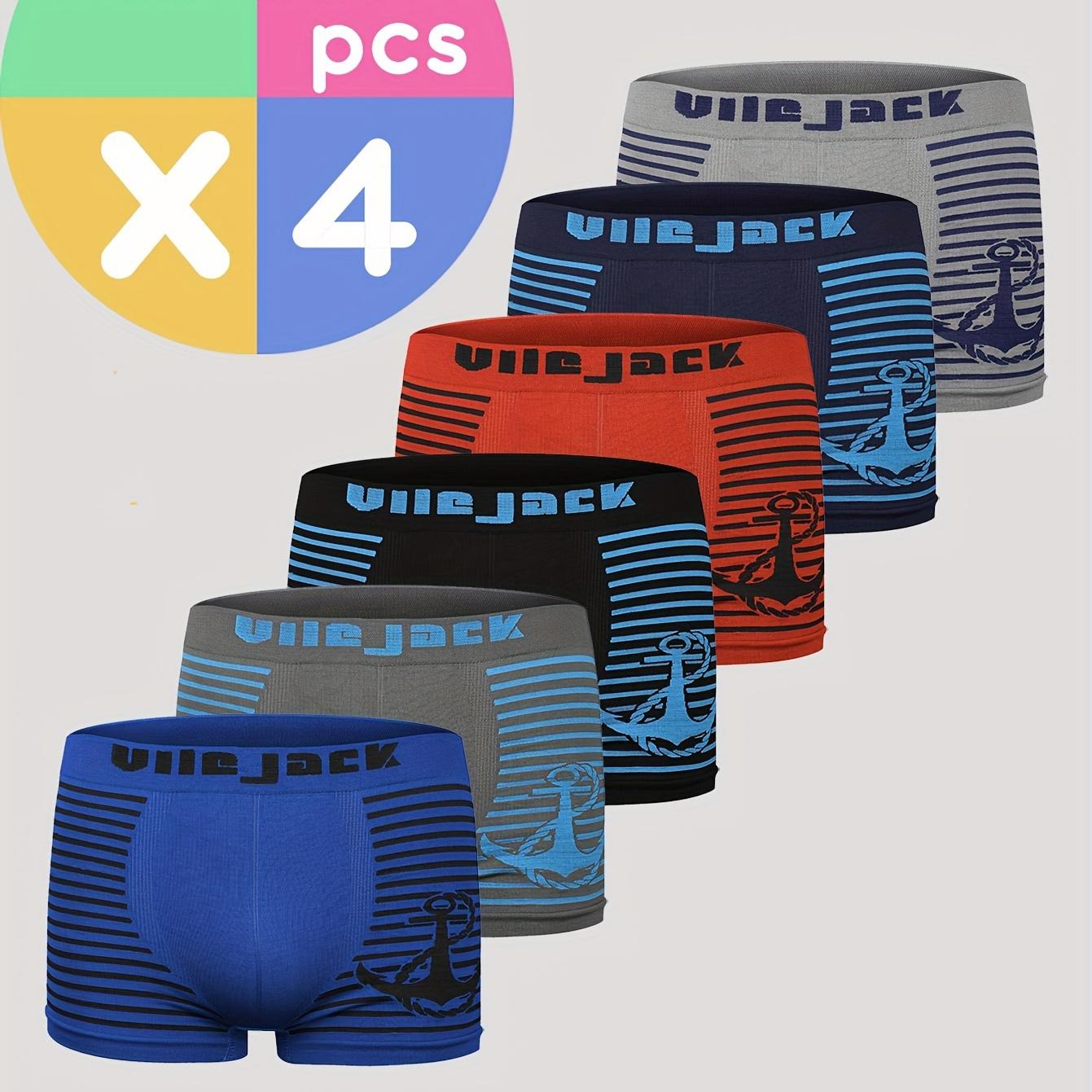 

4-pack Boys' Athletic Boxer Briefs, Seamless Polyester, Soft Comfortable Breathable, Stretchy, Printed Pattern, All-season, Regular Fit, Knit Fabric, Boys' Underwear