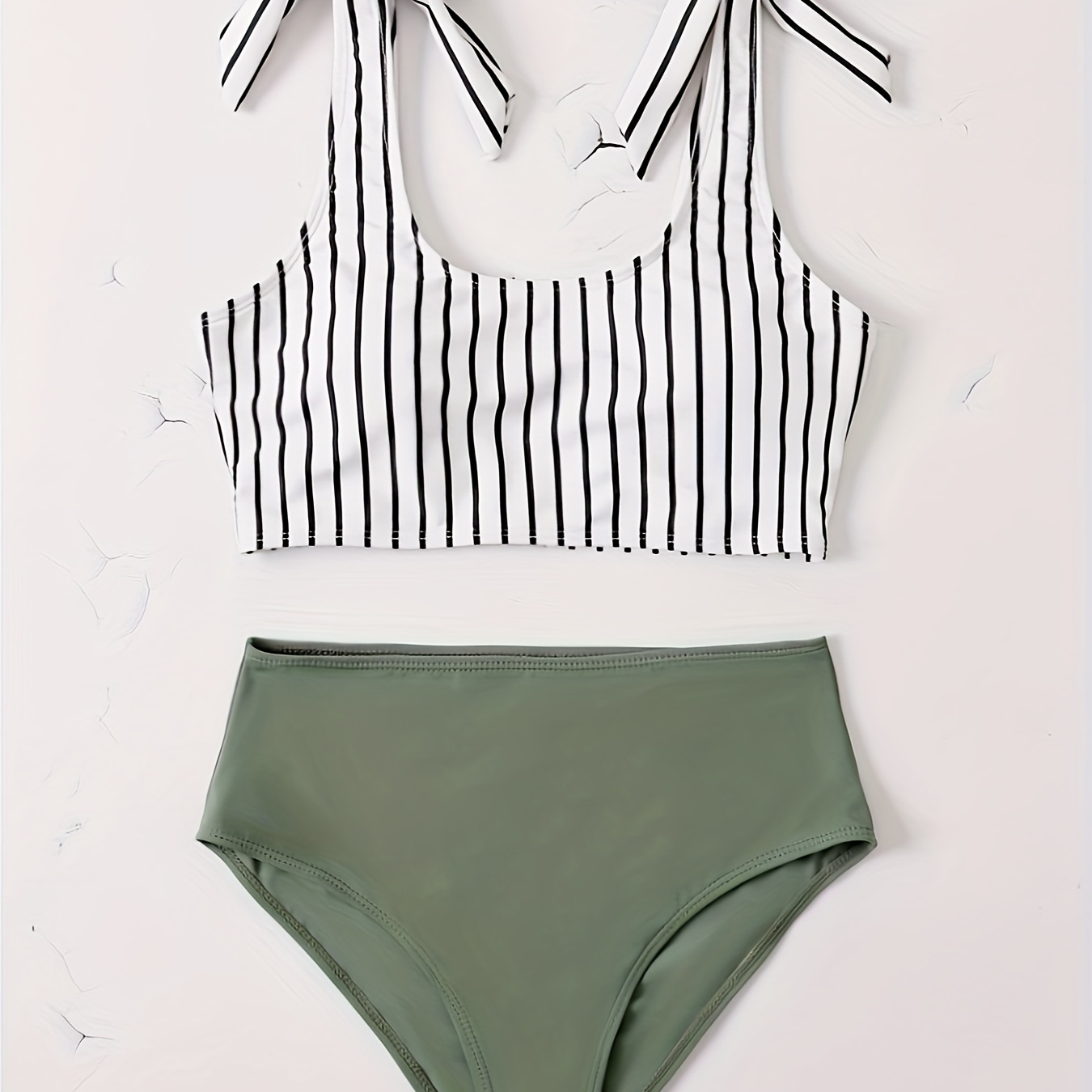

Striped Print 2 Piece Set Bikini, Bow Tie Shoulder Straps High Stretch High Cut Swimsuits, Women's Swimwear & Clothing