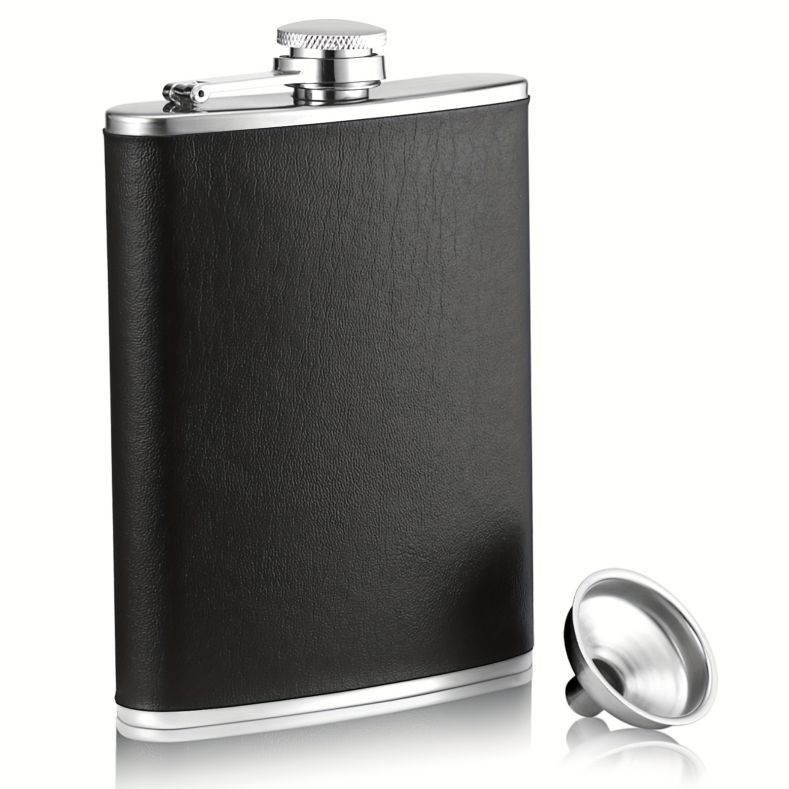 8 oz Black Smooth Leather Discrete Pocket Hip Alcohol Liquor Flask