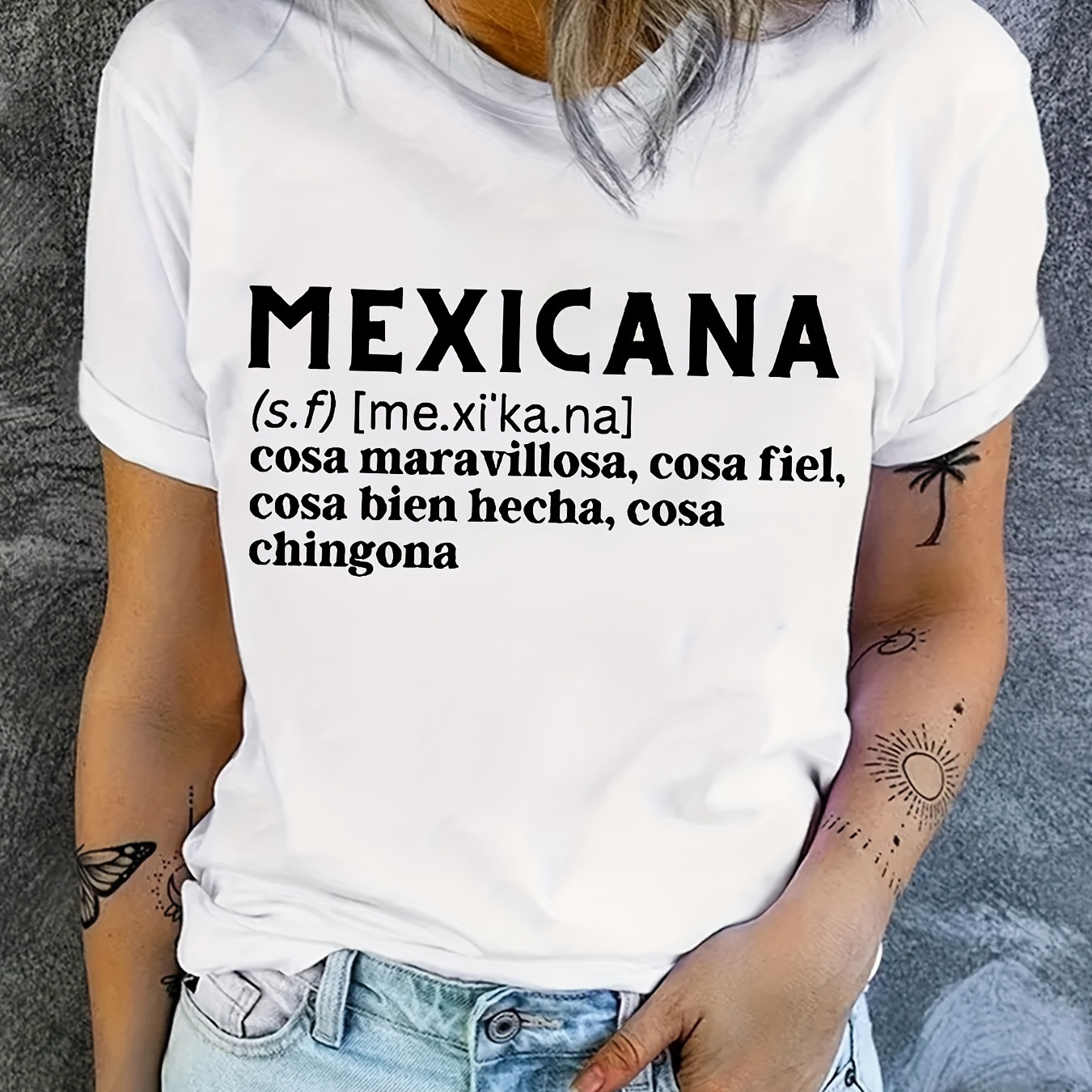 

Mexicana Letter Print Crew Neck T-shirt, Short Sleeve Casual Top For Summer & Spring, Women's Clothing