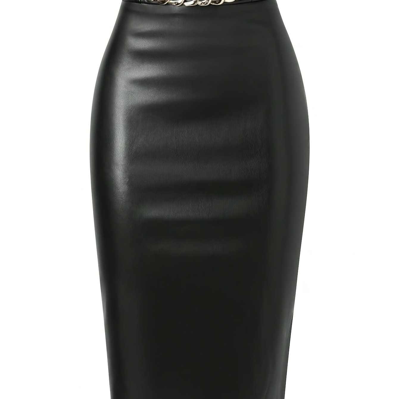 

Elegant Polyester Pencil Skirt For Women - Solid Color, Non-textile Weave, Spring/fall Collection