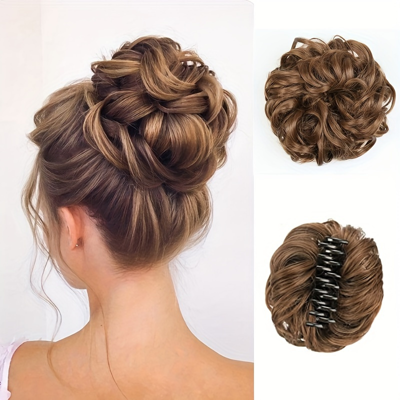 

Claw Clip In Bun Hair Piece Tousled Updo Hairpiece For Women Wavy Curly Scrunchies Claw Clip In Hair Bun Synthetic Chignon Claw Clip With Hair Attached Hair Accessories