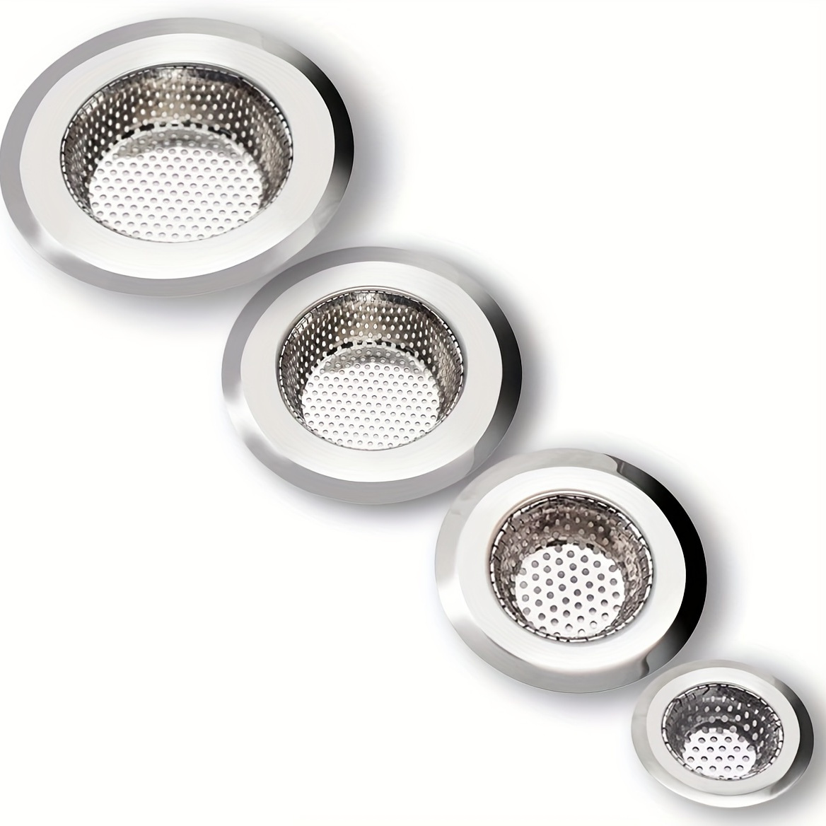 

Set Of 4, Drain Hair Catcher, Shower Drain Cover For Bathtub, Kitchen Sink Strainer, Stainless Steel Bathroom Sink, Different Sizes From 2.1" To 4.5