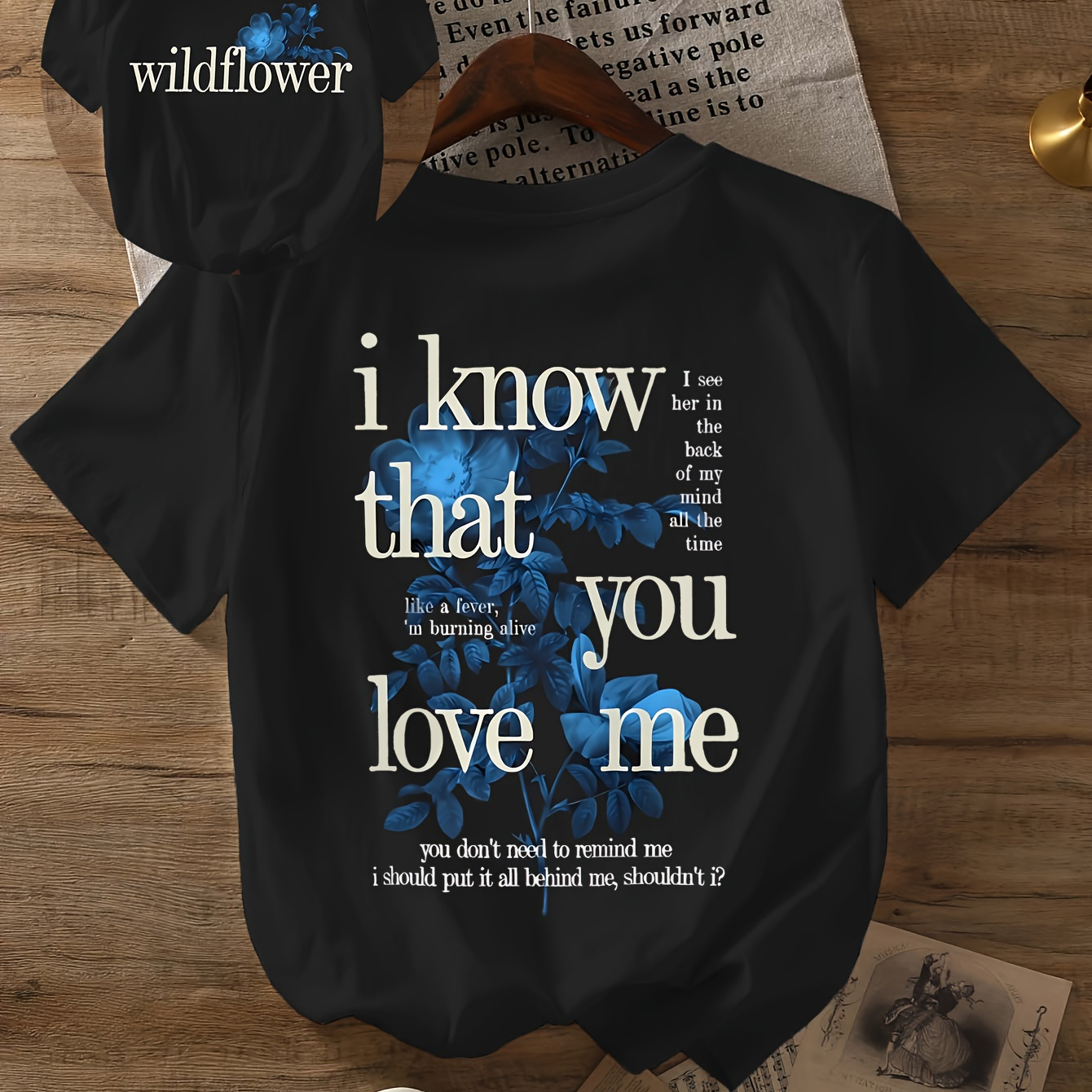 

Women's Inspirational Song Lyrics Graphic T-shirt, Polyester , Casual Crew Neck Tee With Tropical Print, Regular Length, Knit Fabric, For Summer Wear