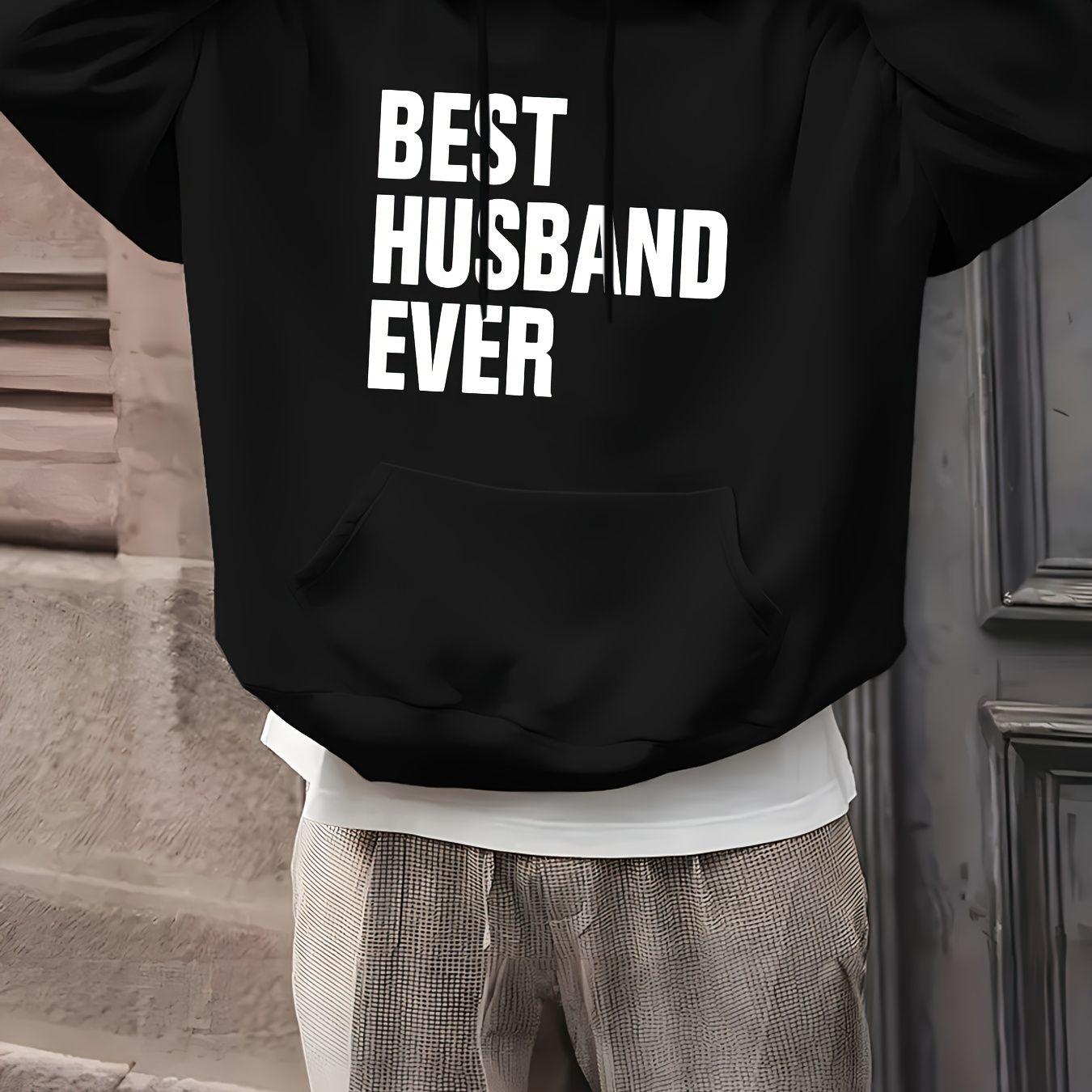 

Best Husband Ever Print Sweatshirt, Men's Fleece Long Sleeve Hoodies Street Casual Sports And Fashionable With Kangaroo Pocket, For Outdoor Sports, For Autumn Winter, Warm And Cozy