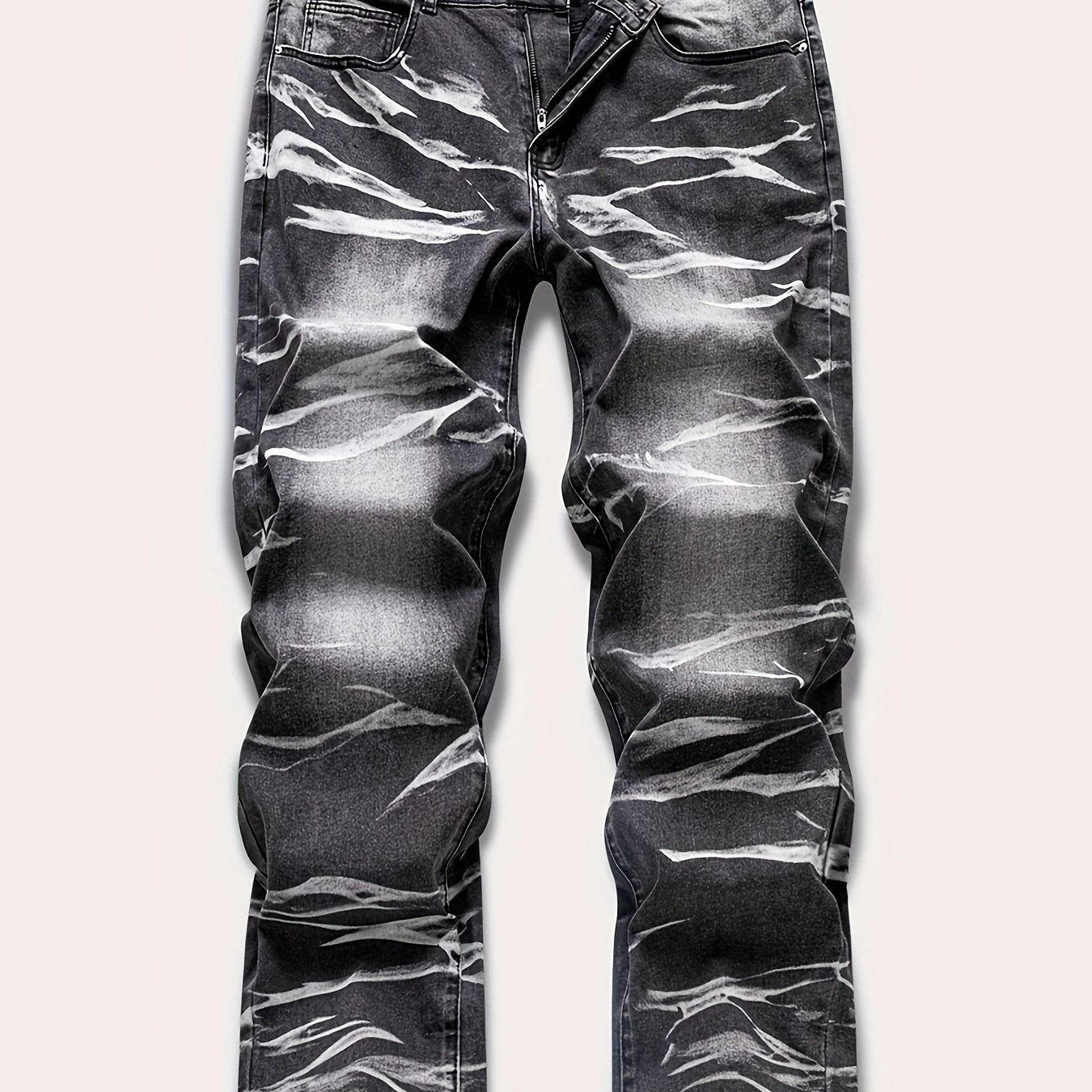 

Men's Plus Size Stretch Jeans With Hand-sketched Pattern, Elastic Denim Pants, Casual Fashion Wear