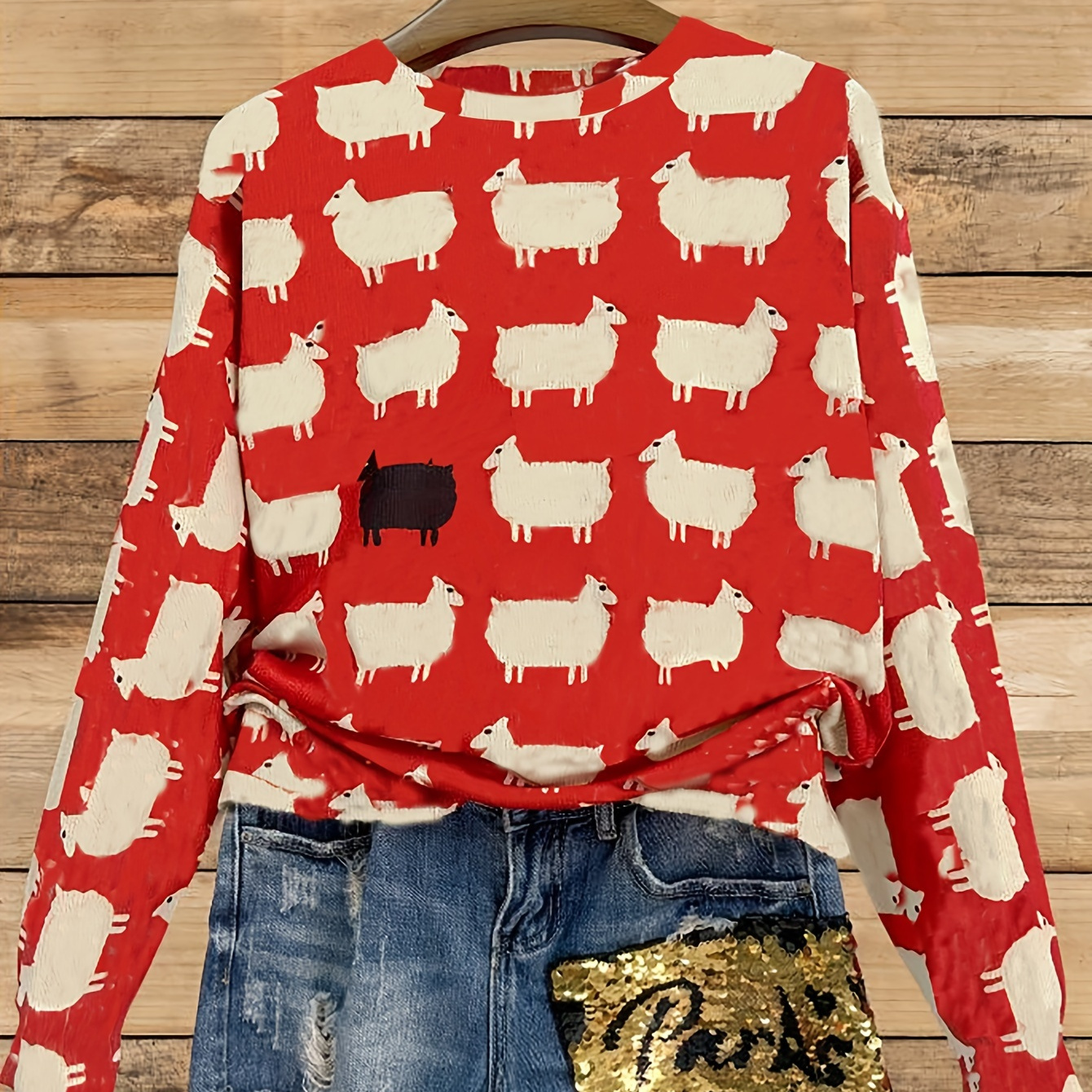 

Cute Animal Print Pullover Sweatshirt, Casual Long Sleeve Crew Neck Sweatshirt For Fall & Winter, Women's Clothing