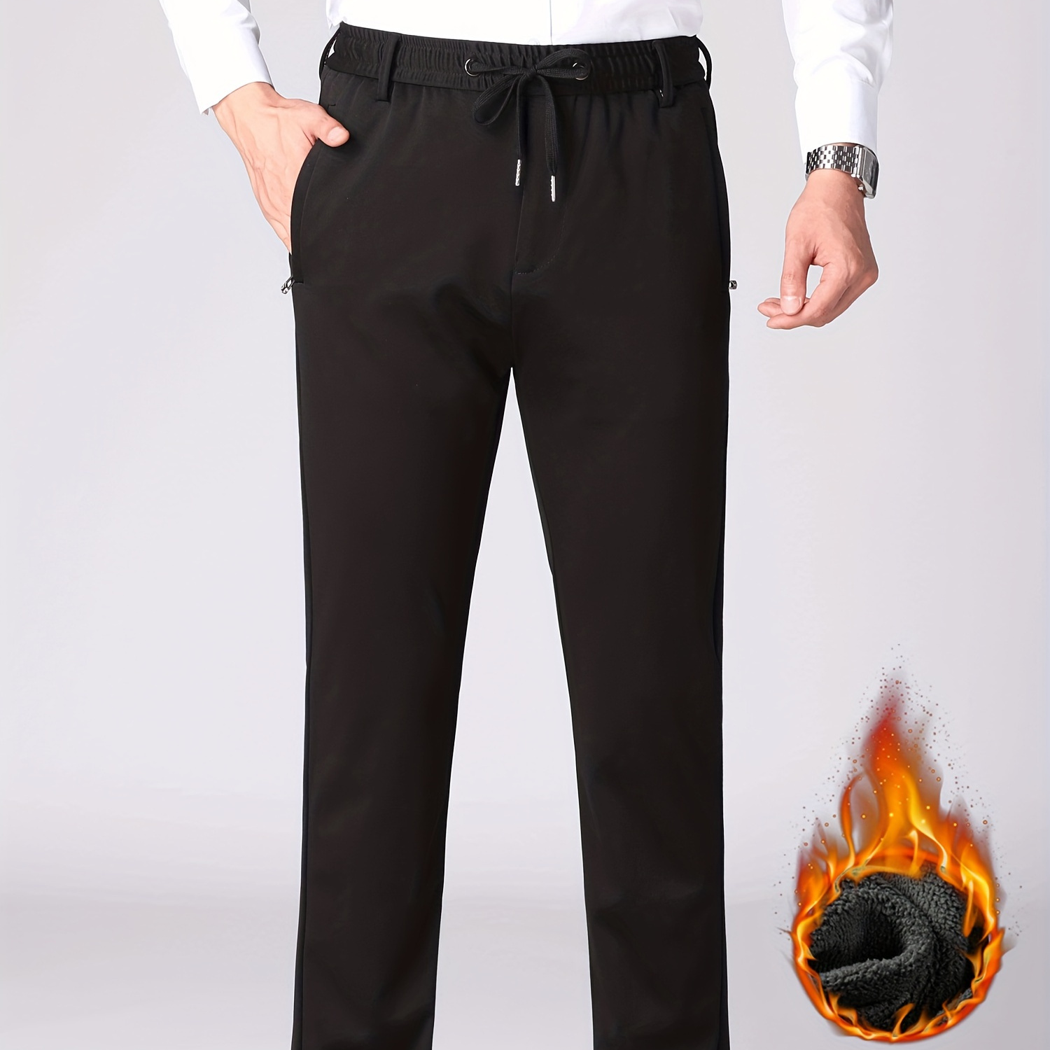 

Pantalons Chauds Doublés en pour Hommes - Coupe Slim, Taille Extensible avec Cordon de Serrage pour Tenue d' & Décontractée, Lavable en Machine - Collection Automne/Hiver