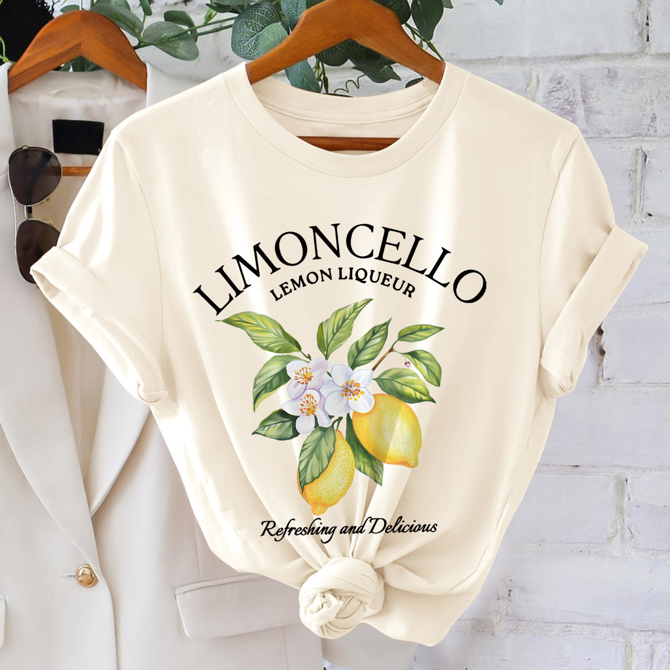 

Lemon & Letter Print T-shirt, Short Sleeve Crew Neck Casual Top For Summer & Spring, Women's Clothing