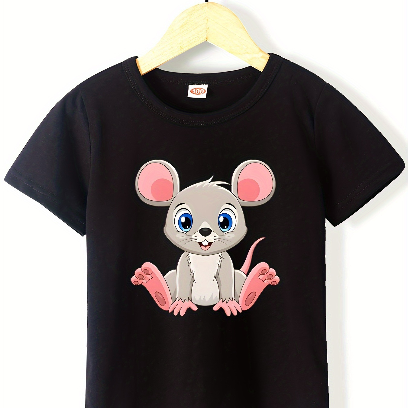 

Vivid Cartoon Mouse Graphic Print, Girls' Casual Cotton Short-sleeve T-shirt Pullover For Spring And Summer For Outdoor Activities