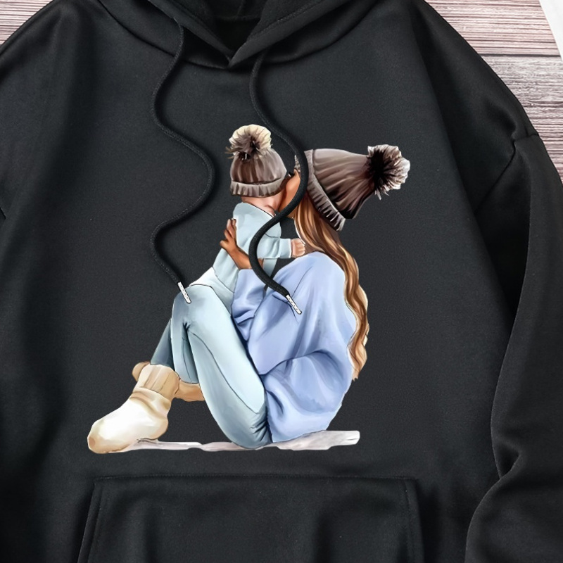 

Chic Women's Fall/winter Hoodie With Unique Mom Design - Cozy Polyester, Machine Washable, Casual For Gift