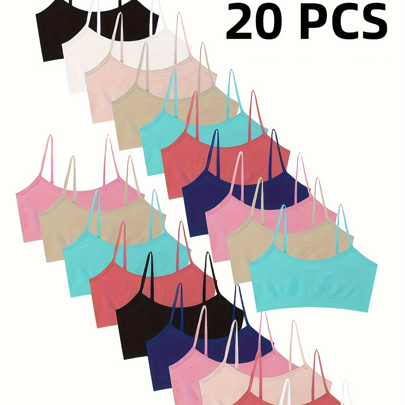 

20pcs Set Of Seamless Solid Color Bras For Girls, Comfortable And Breathable Sports Bras, Cute And Trendy Bras Suitable For Students And Teenagers