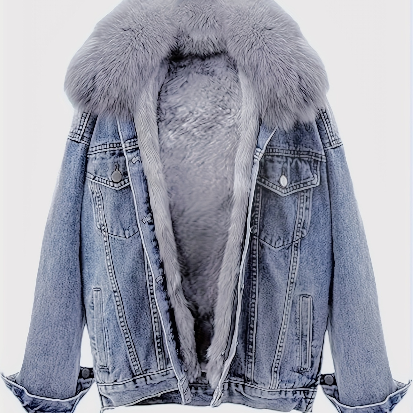 

Womens Thickened Jean Jackets, Fur Collar Coat Denim Winter Jacket