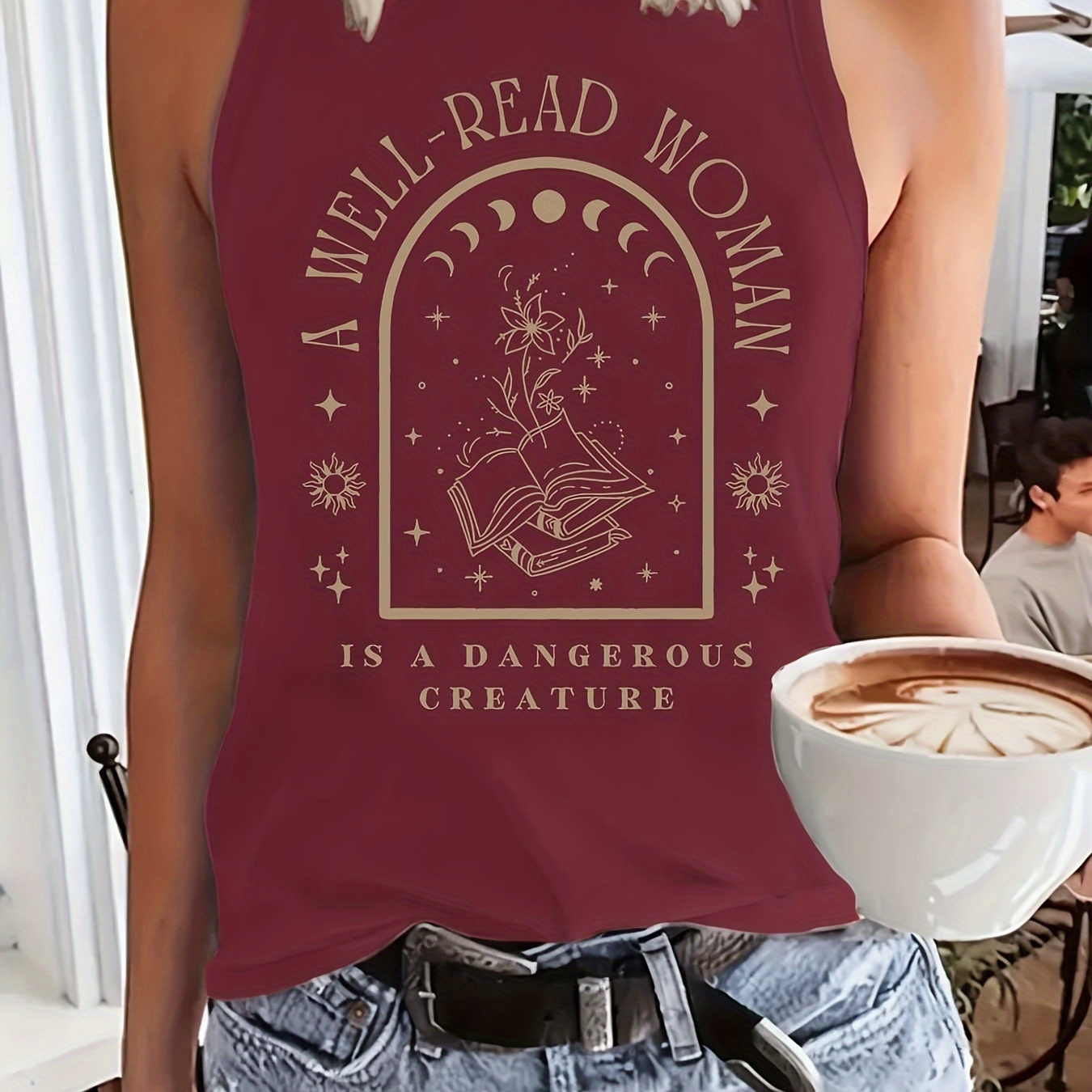 

Book Print Tank Top, Sleeveless Casual Top For Summer & Spring, Women's Clothing