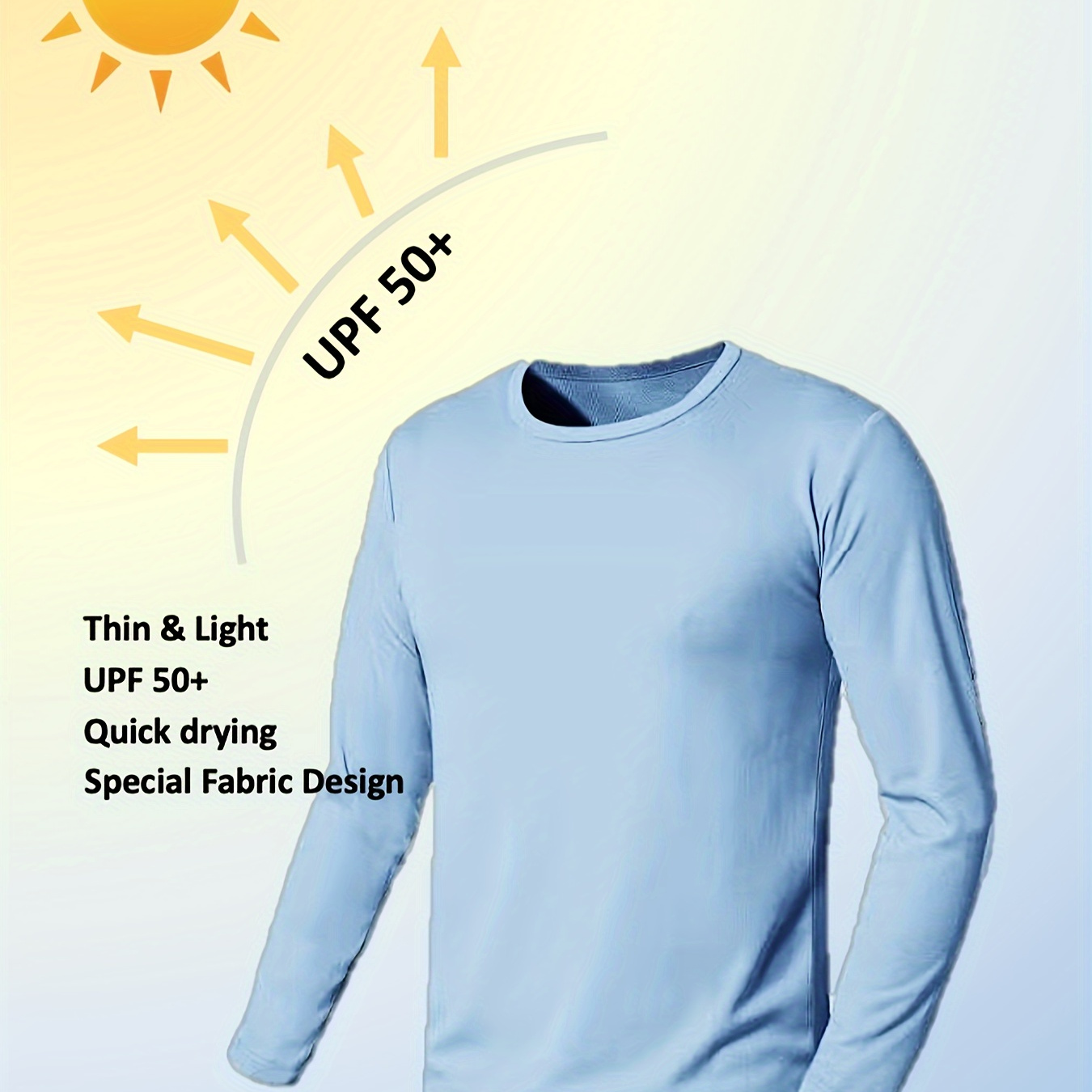 

Men's Solid Long Sleeve Lightweight Quick Dry Round Neck T-shirt, Rash Guard Shirts For Fishing Hiking Outdoor