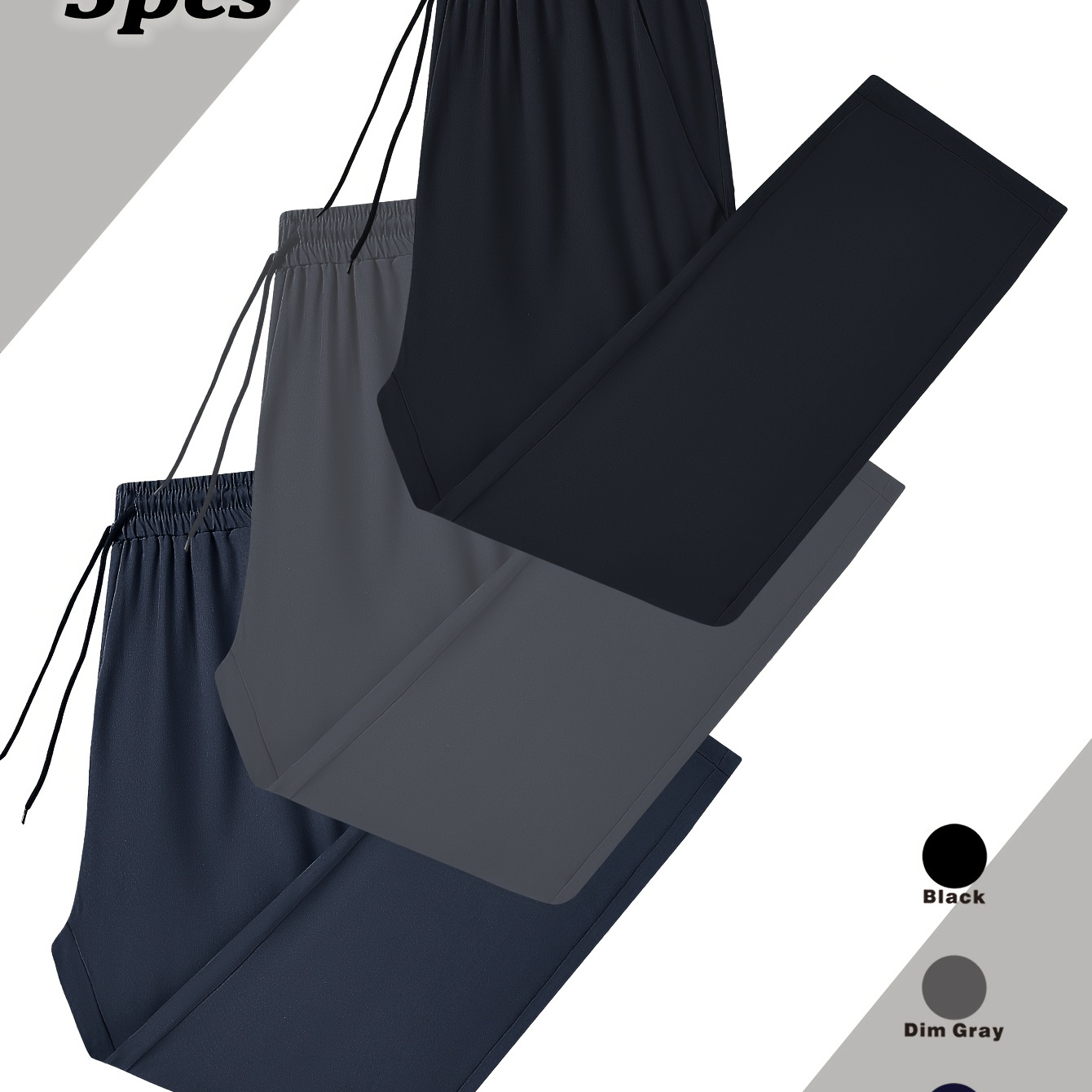 

3pcs Men' Color Polyester Pants, Casual Sports Trousers With Slight Stretch, Regular Fit, Wear