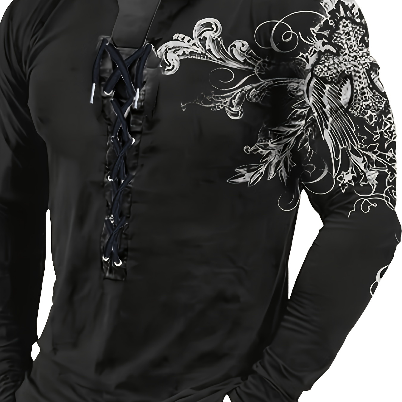 

Men'-inspired Casual Long Sleeve Henley Shirt With Geometric Print - Polyester, Machine Washable, Round Neck