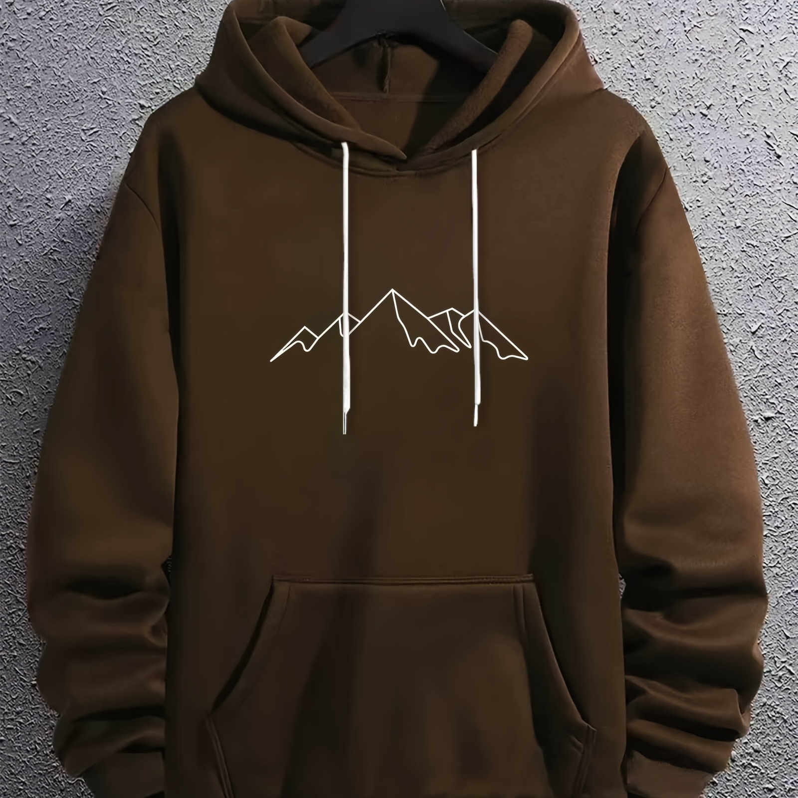

Geometric Mountain Print Kangaroo Pocket Hoodie, Casual Long Sleeve Hoodies Pullover Sweatshirt, Men's Clothing, For Fall Winter