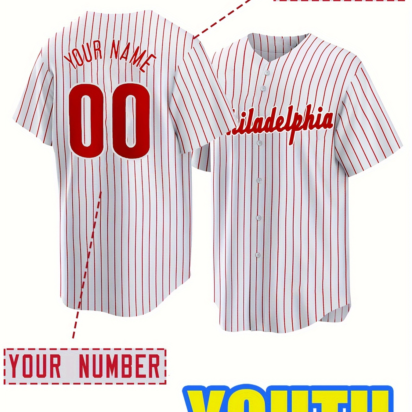 

Boys Customizable Name And Number Design Baseball Jersey Shirt, Letters Print Baseball Jersey Embroidered Sports Customization Baseball Jersey