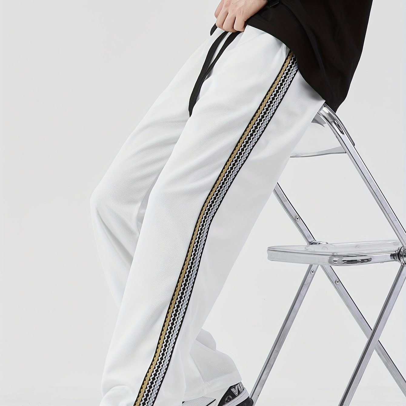 

Men's Long Straight Pants With Fluctuated Stripes Pattern, Outdoor Sports Trousers