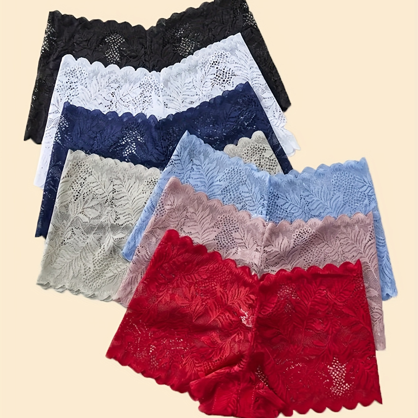 

Women's Lace Boyshort Panties - Pack Of 7, Polyamide And Elastane , Sexy Solid Color With Lace Detail, Knit Fabric, Stretch Underwear