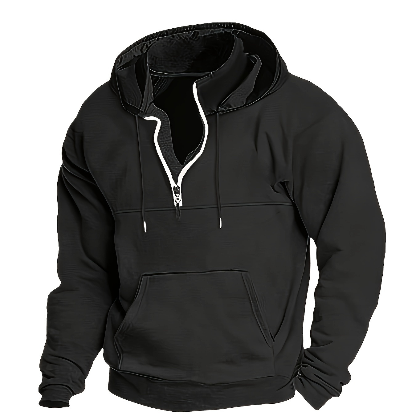 

Solid Color Men's Hooded Sweatshirt, Casual Long Sleeve Half Zipper Hoodie, Fitness Sports Hooded Sweatshirt, For Spring Fall Winter