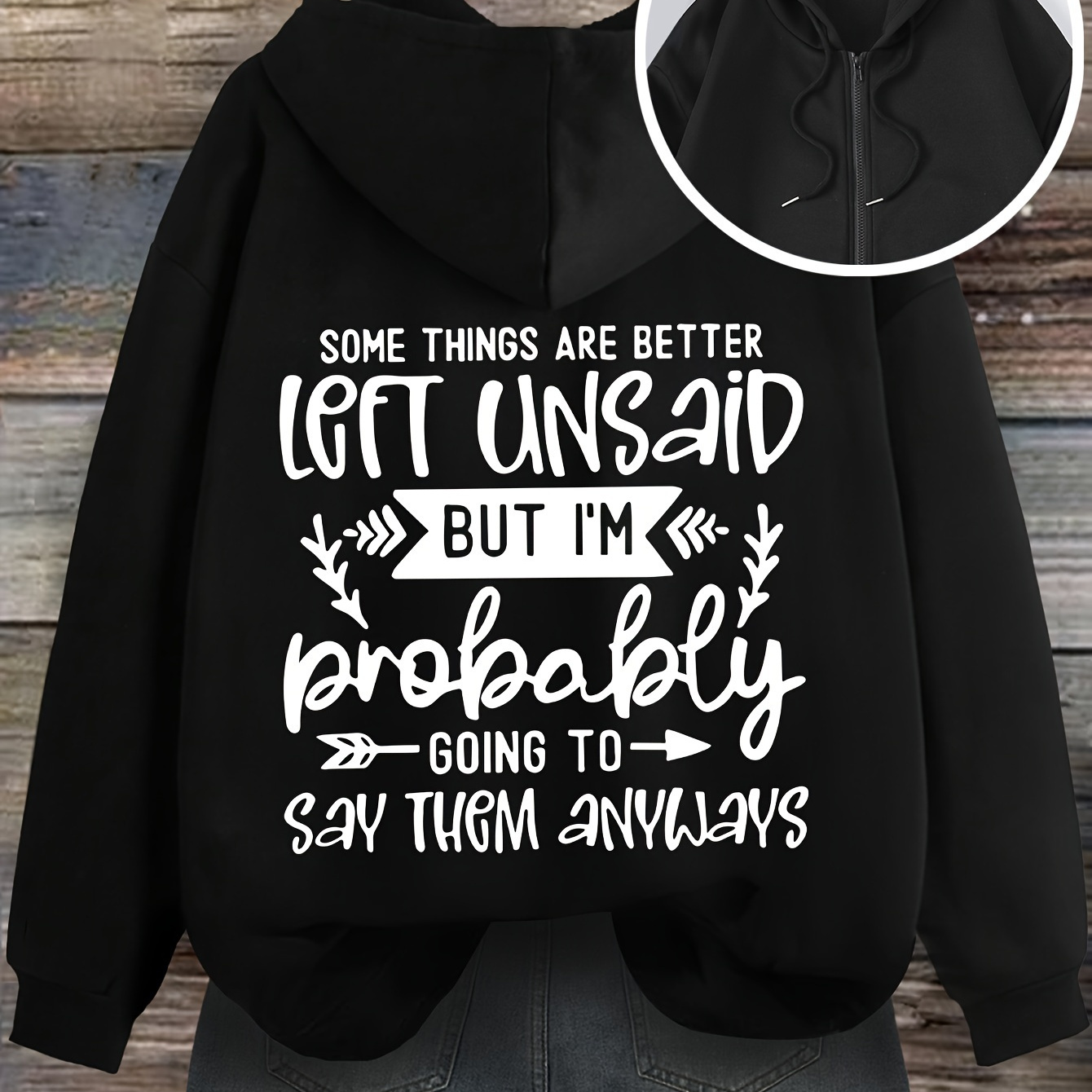 

Letter Print Zipper Hoodie, Drawstring Casual Hooded Sweatshirt For Spring & Fall, Women's Clothing
