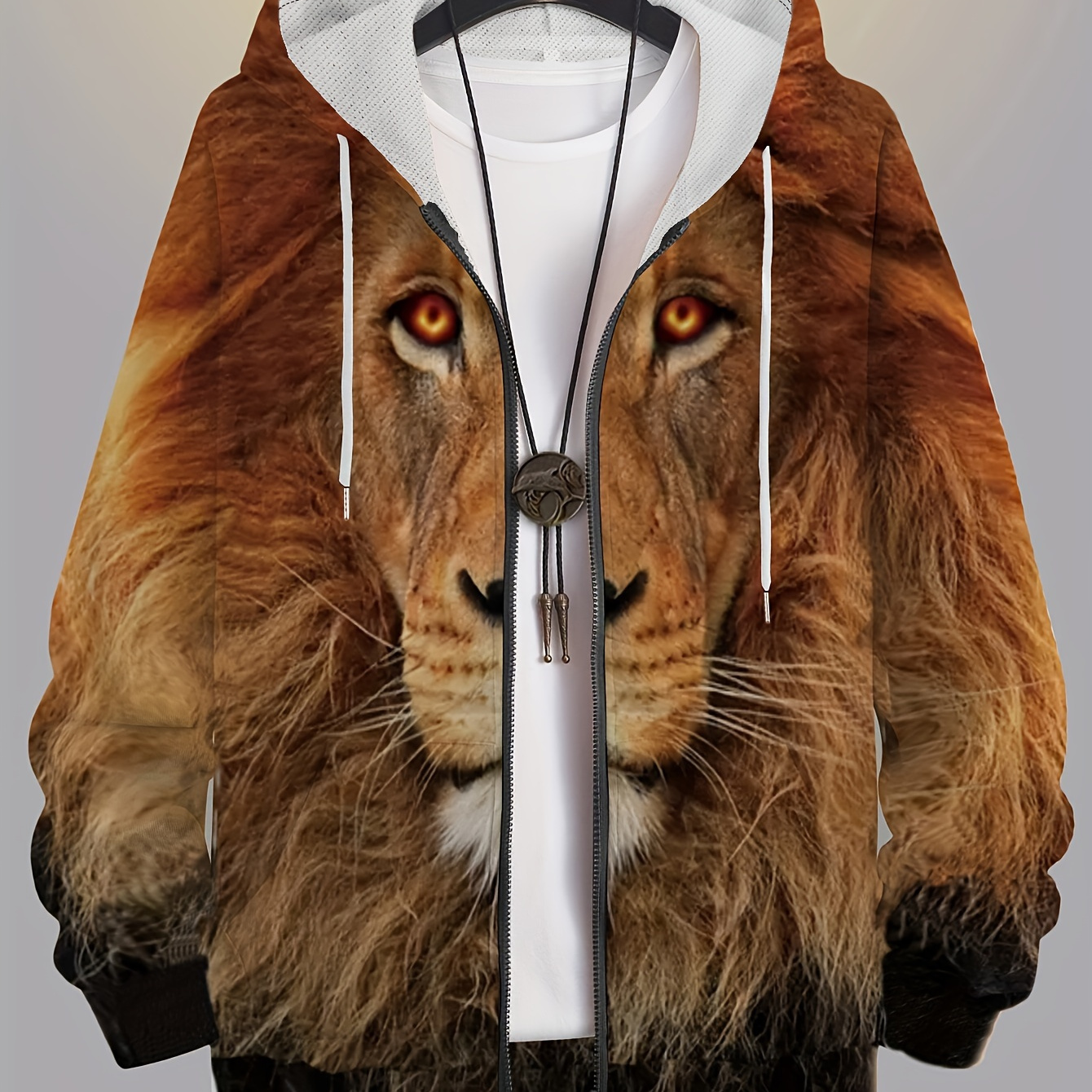 

3d Lion Pattern Print Men's Hooded Jacket Casual Long Sleeve Hoodies With Zipper Gym Sports Hooded Coat For Spring Fall