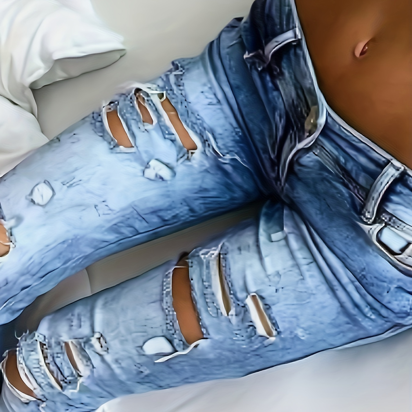 

Blue Ripped Holes Skinny Jeans, Slim Fit Slash Pockets Mid-stretch Casual Denim Pants, Women's Denim Jeans & Clothing