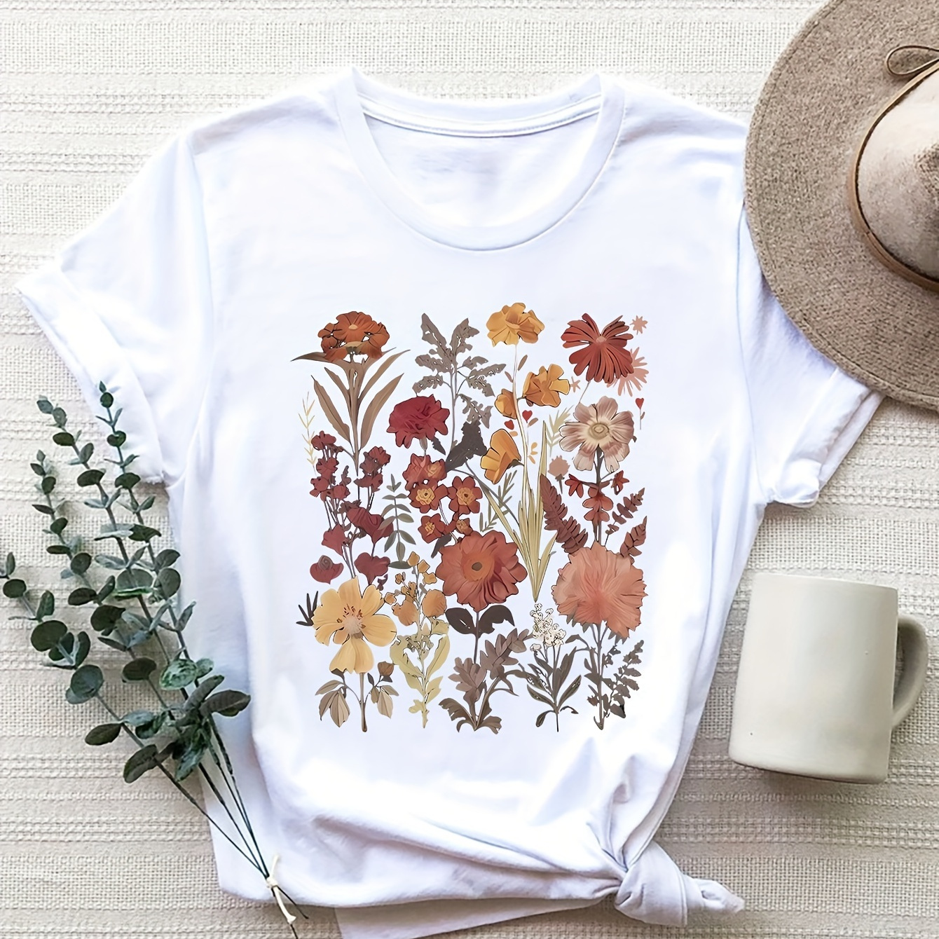 

Floral Print T-shirt, Short Sleeve Crew Neck Casual Top For Summer & Spring, Women's Clothing